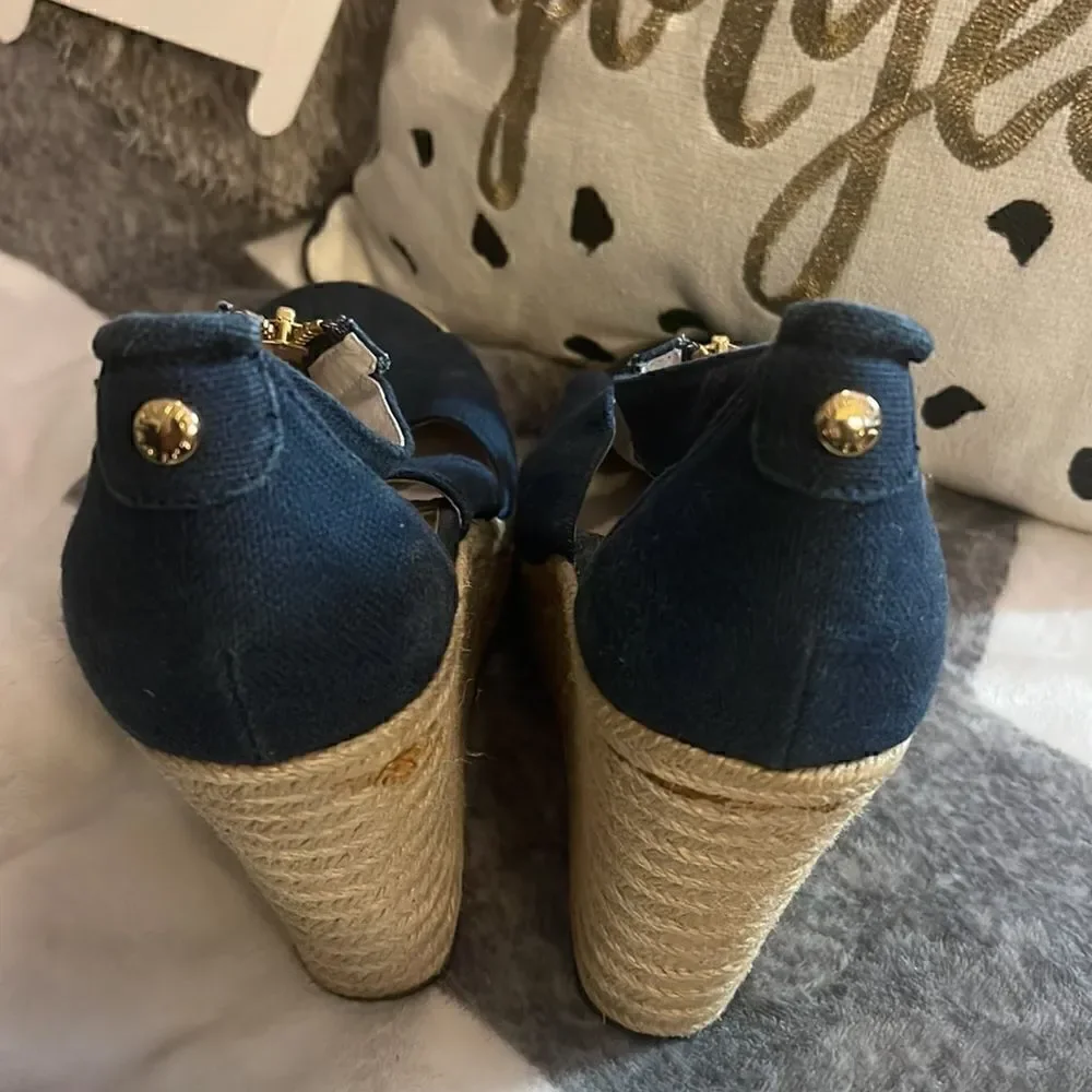 Michael kors mk denim damita wedge zip up sandal heel/ sz 10